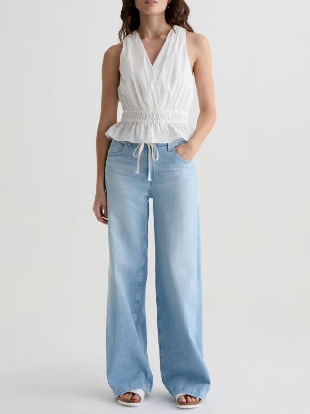 Ag Adriano Goldschmied Light Blue Stella Cinched Low Slung Palazzo
